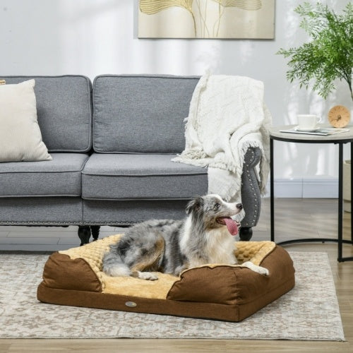 UK Local PawHut Calming Dog Bed Pet Mattress W Removable Cover, Anti-Slip Bottom, For Medium Dogs, 90L X 69W X 21Hcm - Brown