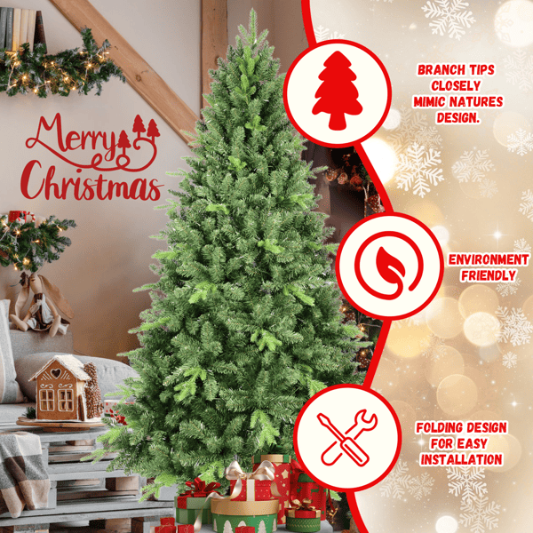 US Local Artificial 4ft Green Christmas Tree With 636PVC Hard Needle Mixed Branch Tips, Memory Wire Iron Wire, Hinged Premium & Foldable Base For Indoor Holiday Decorating