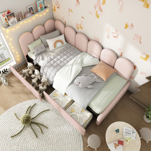 UK Local Upholstered Bed Daybed With Drawers Storage,3FT Single Sofa Bed 90X190cm, Sofa Bed For Adults And Children , Bed Frame With Slatted Frame, Velvet, Pink No Mattress