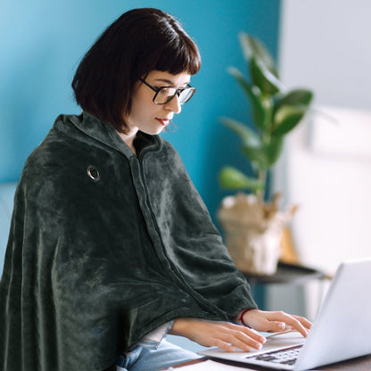 US Local 1 Pc  59x31in USB Heated Blanket Electric Heated Blanket Heated Poncho Shawl Wrap Throw With Zipper Washable For Home Office No Power Bank Compatible With CJCD2415461