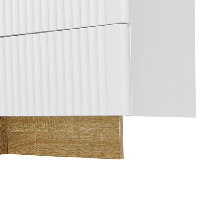 UK Local 190 Cm TV Cabinet, 3 Doors, 2 Drawers, White With Gold And Wood Grain