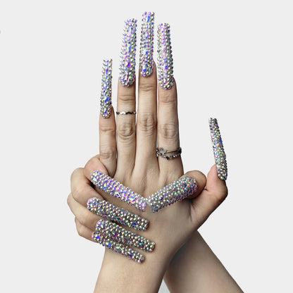 US Local GGddsha 2025 Long Novel Design And Reusable PMMAAcrylic Press On Nails  Handmade Nails Full CoverLuxurious 3D Crystal False Nails With Box Gifts,Stellar Shine