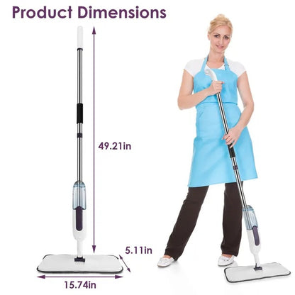 US Local Spray Mop For Floor Cleaning, 49.21 Extended Handle With 360 Rotating Mop Head, 12oz Leak-Proof Water Bottle & 3 Reusable Microfiber Pads - No Battery Needed, For Hardwood, Laminate, Tile, Vinyl & M