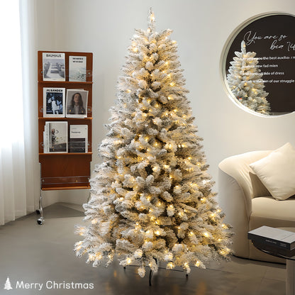 US Local 1 Piece Of 180cm - Tall White Flocked Christmas Tree, Thickened And Densified, With Lights