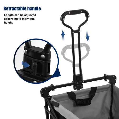 UK Local Garden Cart With Romovable Canopy, Foldable Trolley Wagon 4 Wheels Front Cup Holder Cooler Bag Push Pull Handle Hand Truck Black