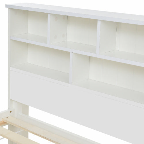 UK Local Bed With Shelves, White Wooden Storage Bed, Underbed Drawer - 4ft6 Double 135 X 190 Cm