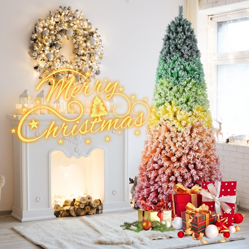 US Local 6FT 7.5FT Artificial Unlit Colorful Rainbow Hinged Christmas Tree, WITH PVC Branch Tips