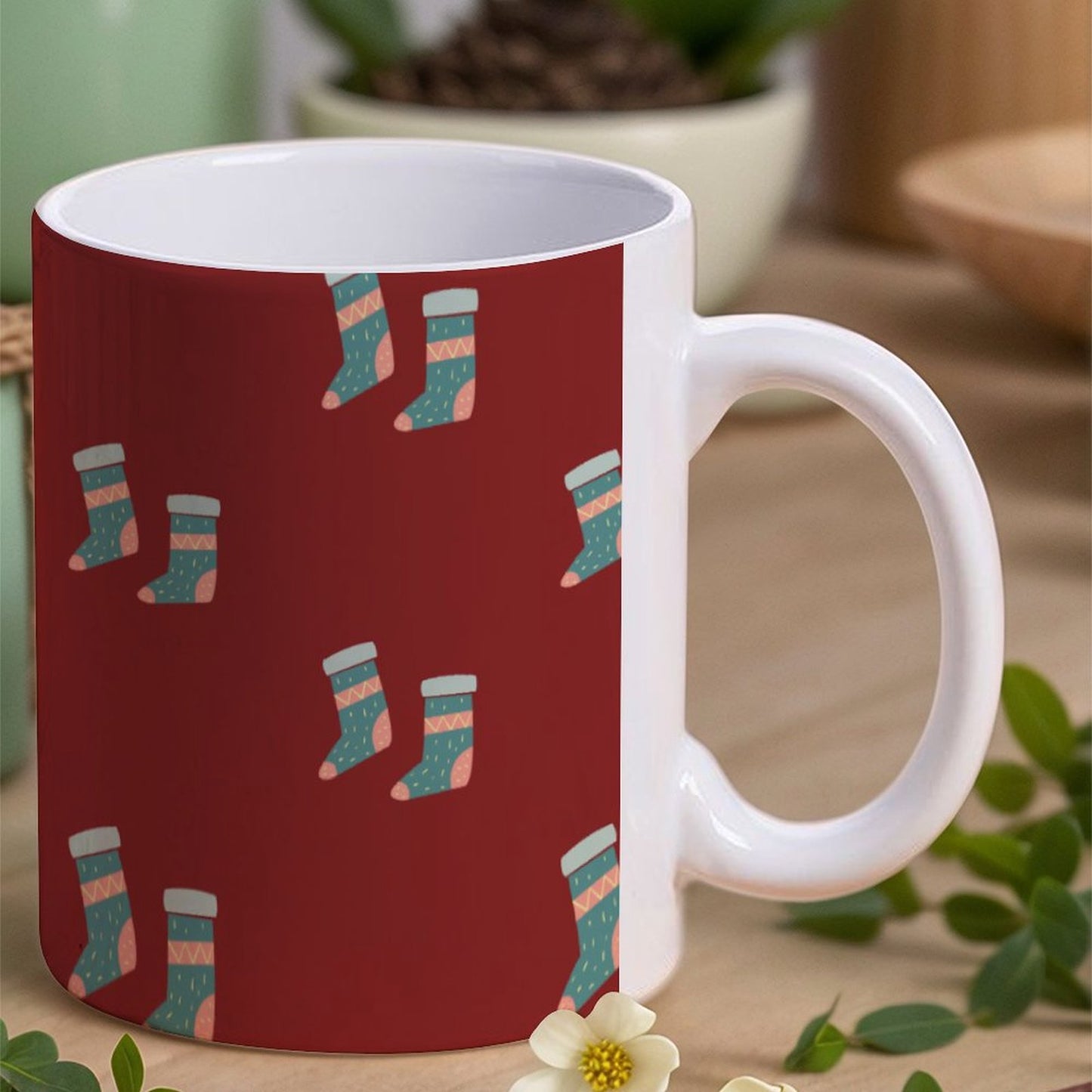 POD US Local White mug with full print, Christmas Stockings, Red 0081