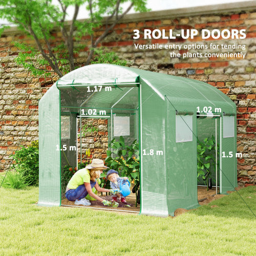 UK Local Outsunny 9.8 X 6.6ft Walk-In Polytunnel Greenhouse - Green