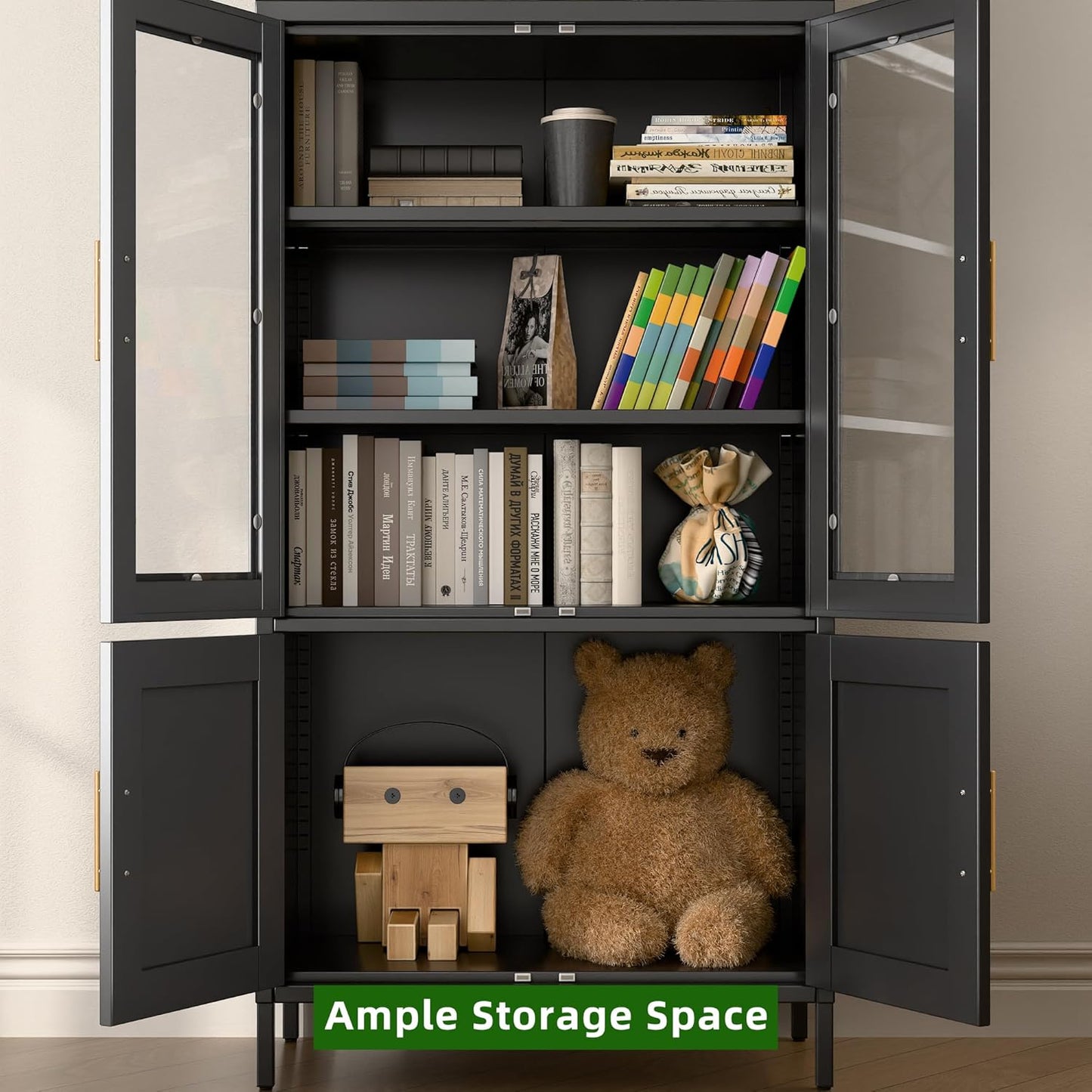 US Local Arched Kitchen Pantry Storage Cabinet With Doors Shelves, Black Arched Bookcase Display Cabinet For Home Office Bar Living Room, Assemble Require