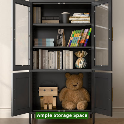 US Local Arched Kitchen Pantry Storage Cabinet With Doors Shelves, Black Arched Bookcase Display Cabinet For Home Office Bar Living Room, Assemble Require