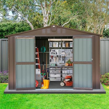 US Local Outdoor Storage Shed 10'x8', Metal Tool Sheds Storage House With Lockable Double Door,Large Bike Shed Waterproof For Garden,Backyard,Law Brown