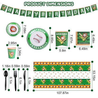 US Local 171 Pcs Baseball Party Supplies Kit Baseball Birthday Party Disposable Dinnerware Set Baseball Themed Party Tableware Decorations Cups Plates Napkins Spoons Knives Forks Tableclothes