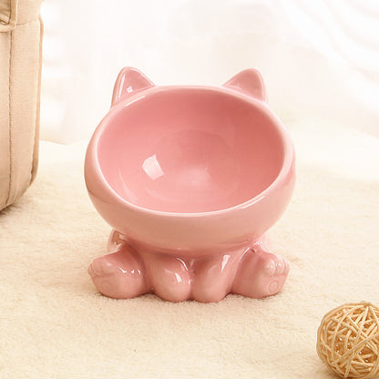 US Local Ceramic Cat Bowl Cat Bowl Cat Food Bowl Neck Guard Oblique Mouth Dog Bowl Pet Bowl