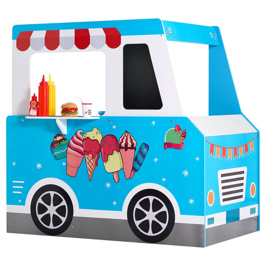 US Local Ice Cream Truck Wooden Playset Pretend Play Stand For Kids Aged 3-7