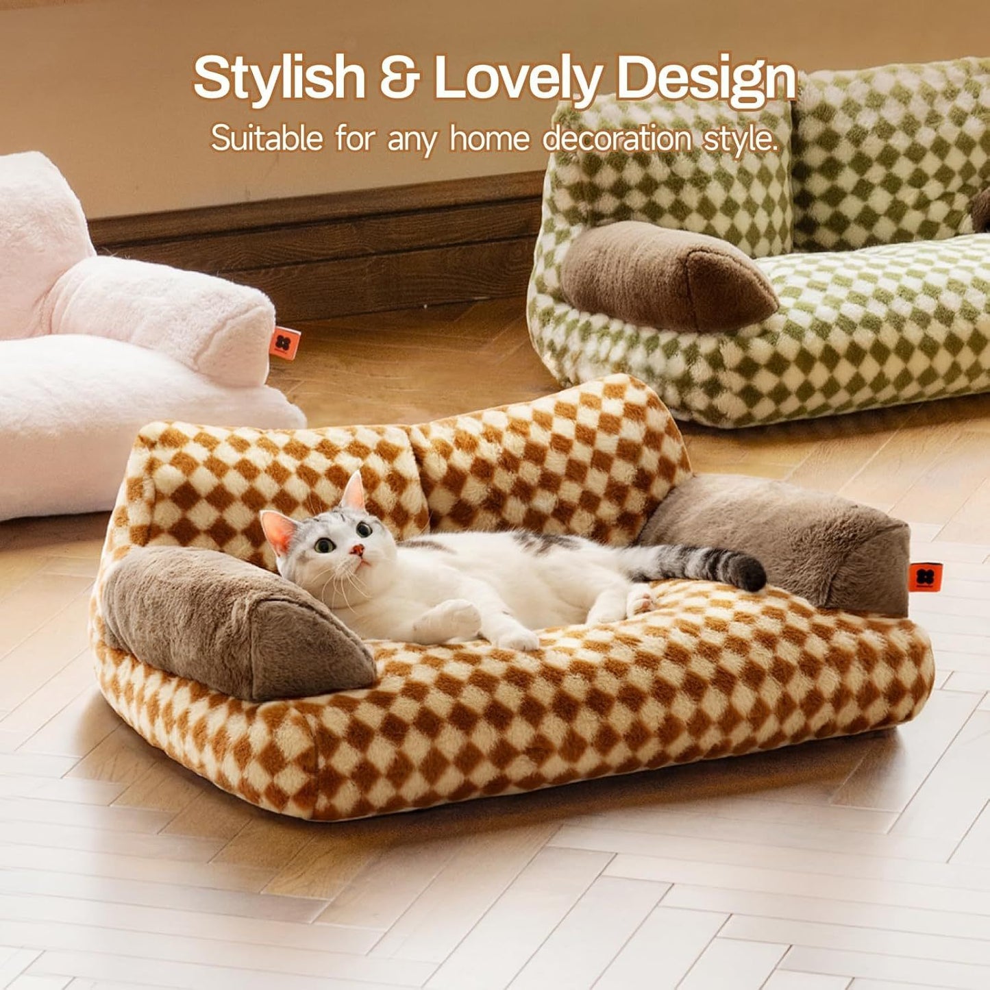 MEWOOFUN Cat Bed For Indoor Cats, Washable Dog Beds For Small Medium Dogs & Cats, Fluffy Cat Couch With Non Slip Bottom, 26x19x13 Inch Brown, 26.0 L X 19.0 W X13.0 Th