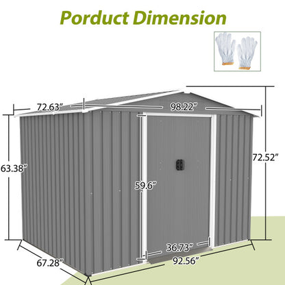 US Local 8x6 FT Outdoor Tool Storage Shed With Metal Foundation & Lockable Doors, All Weather Metal Sheds For Garden, Patio, Backyard, Lawn, Gray