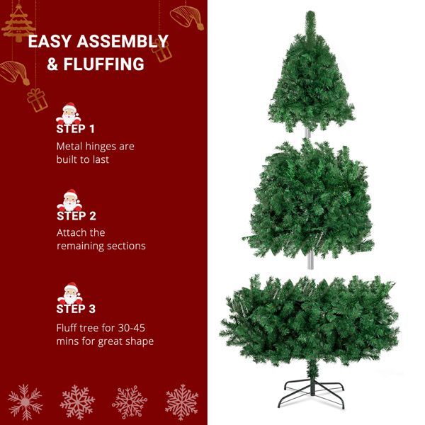 US Local 7ft 881 Branch Half Christmas Tree With 230LED Lights PVC Branch Iron Bracket Tender Green Christmas Tree