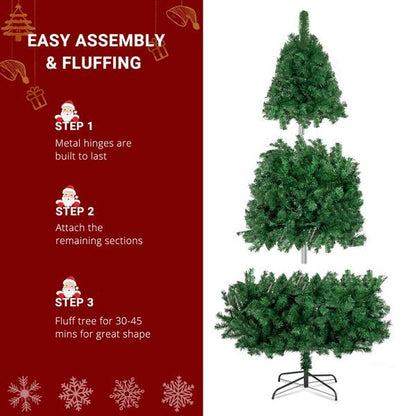 US Local 7ft 881 Branch Half Christmas Tree With 230LED Lights PVC Branch Iron Bracket Tender Green Christmas Tree
