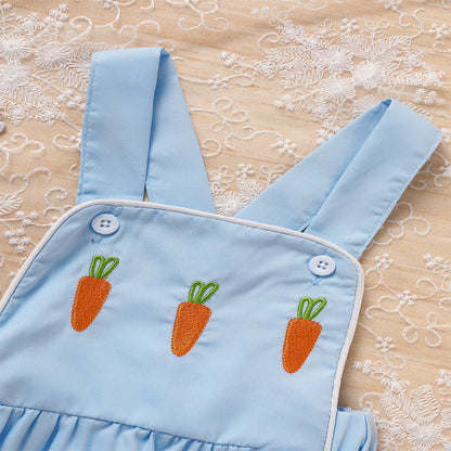 US Local Baby Comfortable Overalls Romper Carrot Embroidery With Adjustable Straps And Snap Closure For Spring Summer