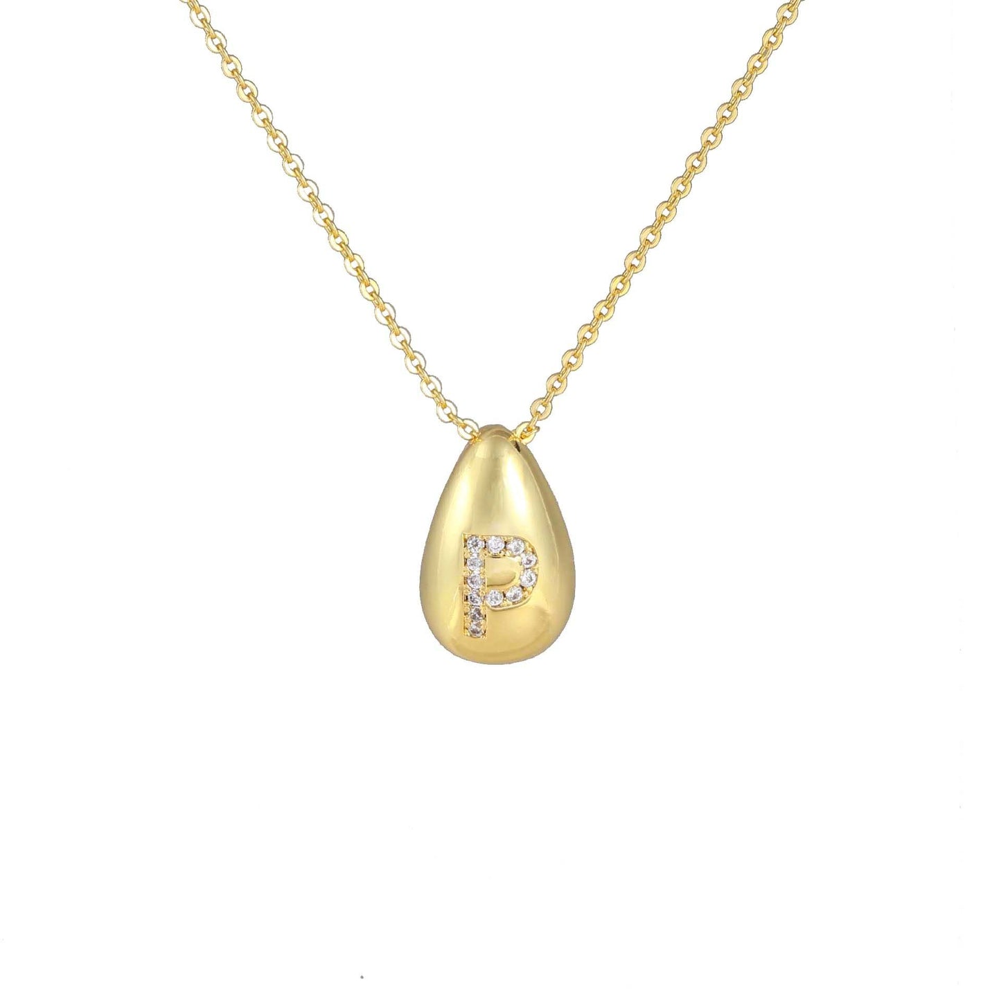 Glossy Water Drop 26 English Letter Pendant Copper-plated Gold Simple Pendant Female