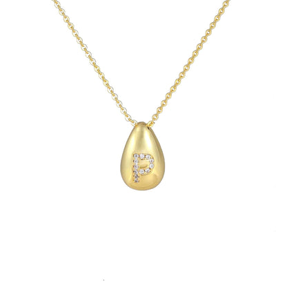 Glossy Water Drop 26 English Letter Pendant Copper-plated Gold Simple Pendant Female