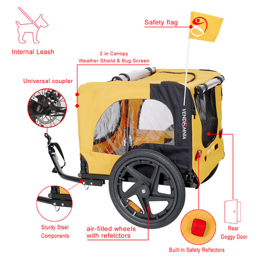 US Local Yellow Outdoor Heavy Duty Foldable Practical Pet Stroller Dog Carrier With Bicycle Tow