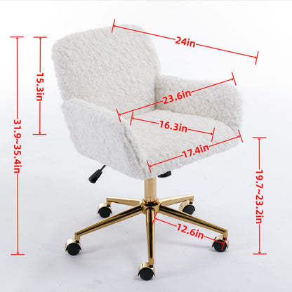 US Local A&A Furniture Office Chair,Artificial Rabbit Hair Home Office Chair With Golden Metal Base,Adjustabl