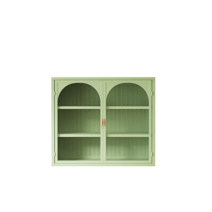 US Local Glass Door Modern Two-door Wall Cabinet, Wall Cabinet With Characteristic Woven Pattern, Green