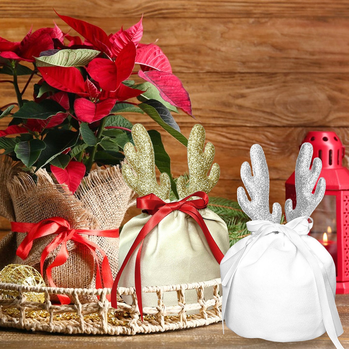US Local 5 Pcs Christmas Antler Gift Bags