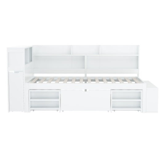 UK Local Children's Bed, Single Bed-3ft 90x190cm, Single Bed, Multifunctional Children's Bed With Drawers, Bookcase And Storage Cupboard, Large Storage Space, Slatted Frame, Without Mattress, White
