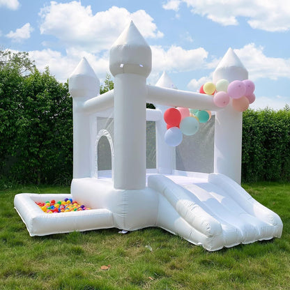 US Local White Bounce House, Castle Theme Kids Inflatable Trampoline With UL Blower, Durable And Easy To Set Up, Safe And Fun For Active Kids