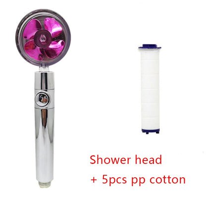 US Local Shower Head Water Saving Flow 360 Degrees Rotating With Small Fan ABS Rain High Pressure Spray Nozzle Bathroom Accessories