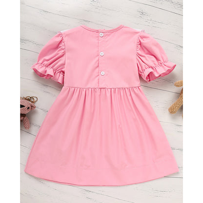 US Local Toddler Baby Girl Spring Tulip Smocked Short Sleeve Dress With Lovely Tulip Embroidery Princess Dresses