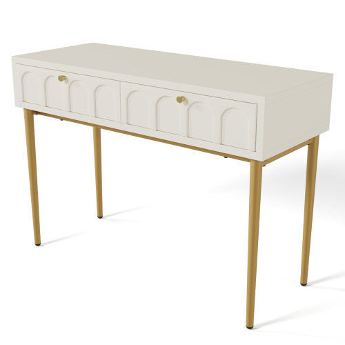 UK Local Dressing Table With 2 Drawers 76.5 Cm High ,Chest Of Drawers Bedroom Highboard White Sideboard Chest Of Drawers For Bedroom, Cream-White -H76.5 W100 D45 Cm