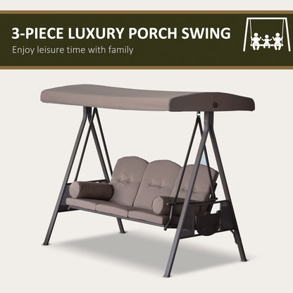 US Local Patio Swing Bench 3-Person Steel Canopy Cushioned With Side Trays Comfortable Brown