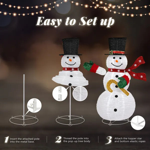 4ft Lighted Pop-Up Snowman, Large Christmas Holiday Decoration  Top Hat, Scarf For Outdoor Lawn Yard Xmas Decor