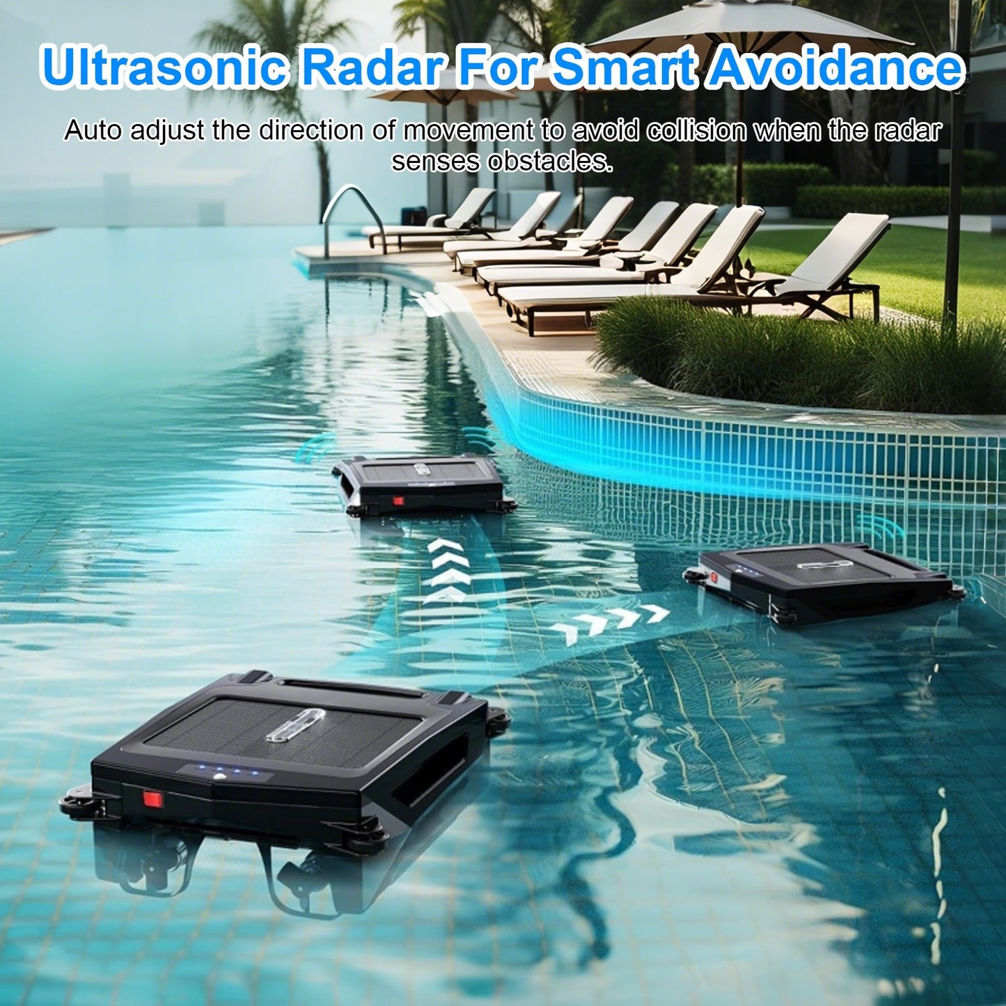 US Local 1 Pc Solar Powered Robotic Pool Skimmer Automatic Swimming Pool Surface Cleaner With 2 Cleaning Modes Dual Charging Methods IPX7 Waterproof 1937sq.ft Coverage APP Control