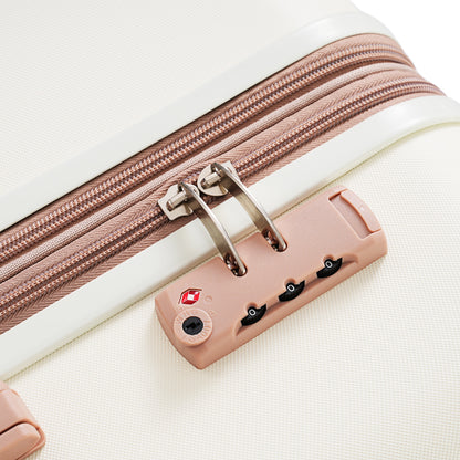 US Local 4-piece Suitcase Set With USB Port, Expandable ABS Durable Suitcase With Travel Bag, Cup Holder, With Spinner Wheels, Beige