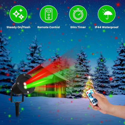 US Local 1 Pc Outdoor Laser Projector Light Red And Green Projection Light With 3 Modes 12 Speeds 6Hrs Timer IP44 Waterproof Firefly Landscape Light For Christmas Halloween Holiday New Year