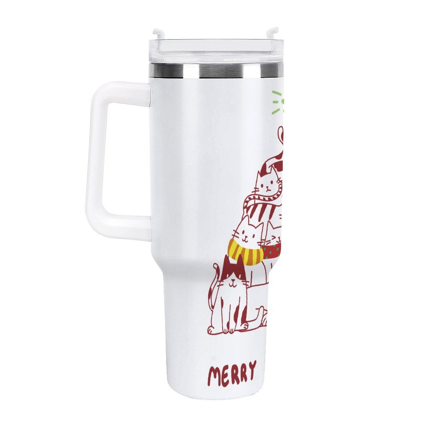 POD US Local 40oz Large Capacity Car Cup, Christmas Tree Cats Stack Red