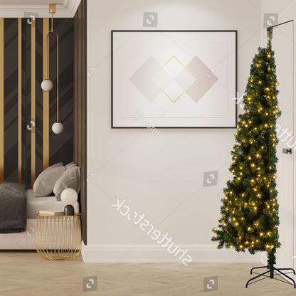 US Local 7ft 881 Branch Half Christmas Tree With 230LED Lights PVC Branch Iron Bracket Tender Green Christmas Tree