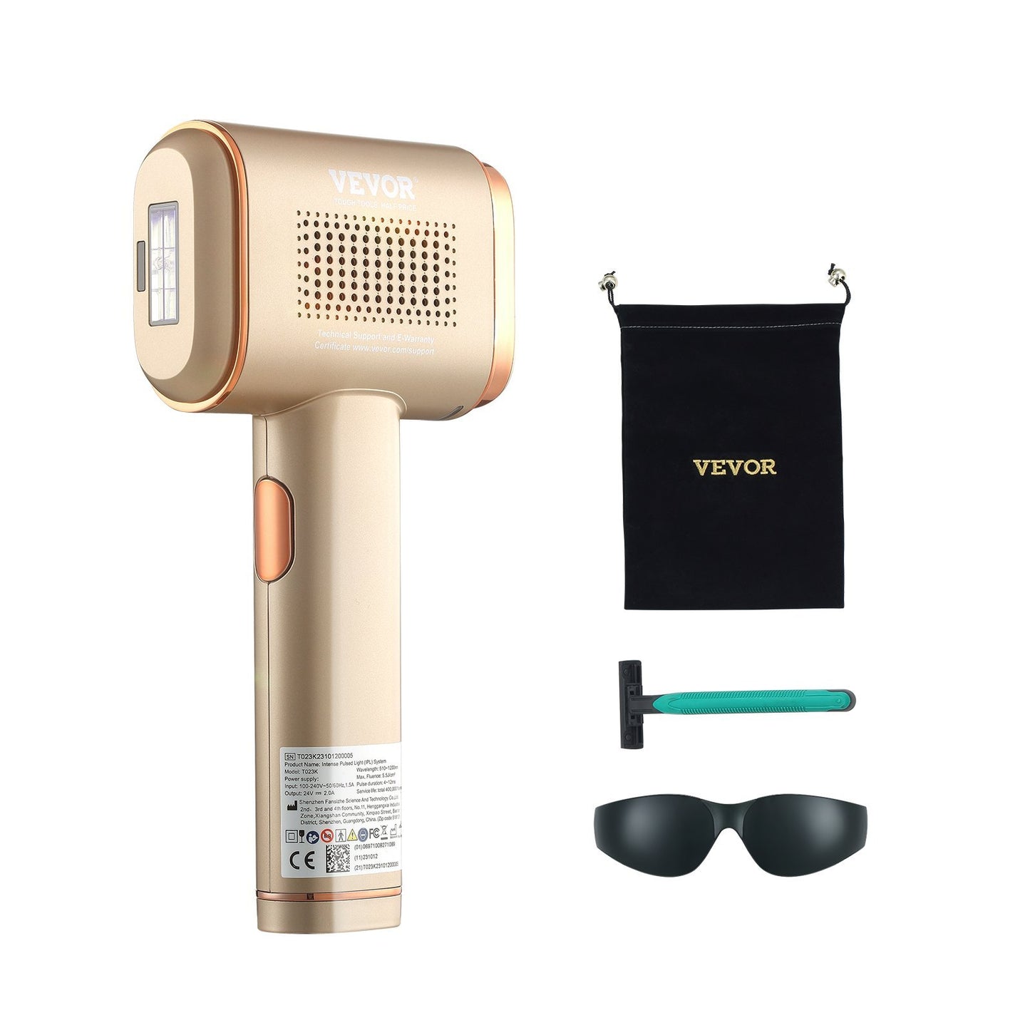 US Local VEVOR IPL Hair Removal, Permanent Hair Removal With Sapphire Ice Cooling System, Painless At-Home Hair Removal Device For Women Men, Auto Manual Modes, 5 Levels For Body & Face