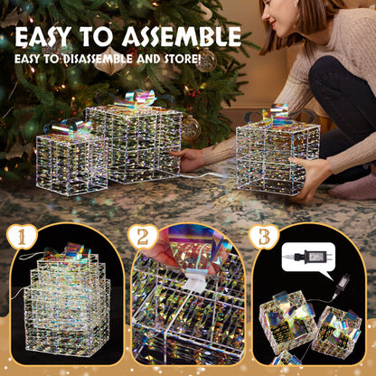 US Local 3pcs 7.5in-6.3in-5in Colorful Gift Box, Christmas Lighting Gift Box