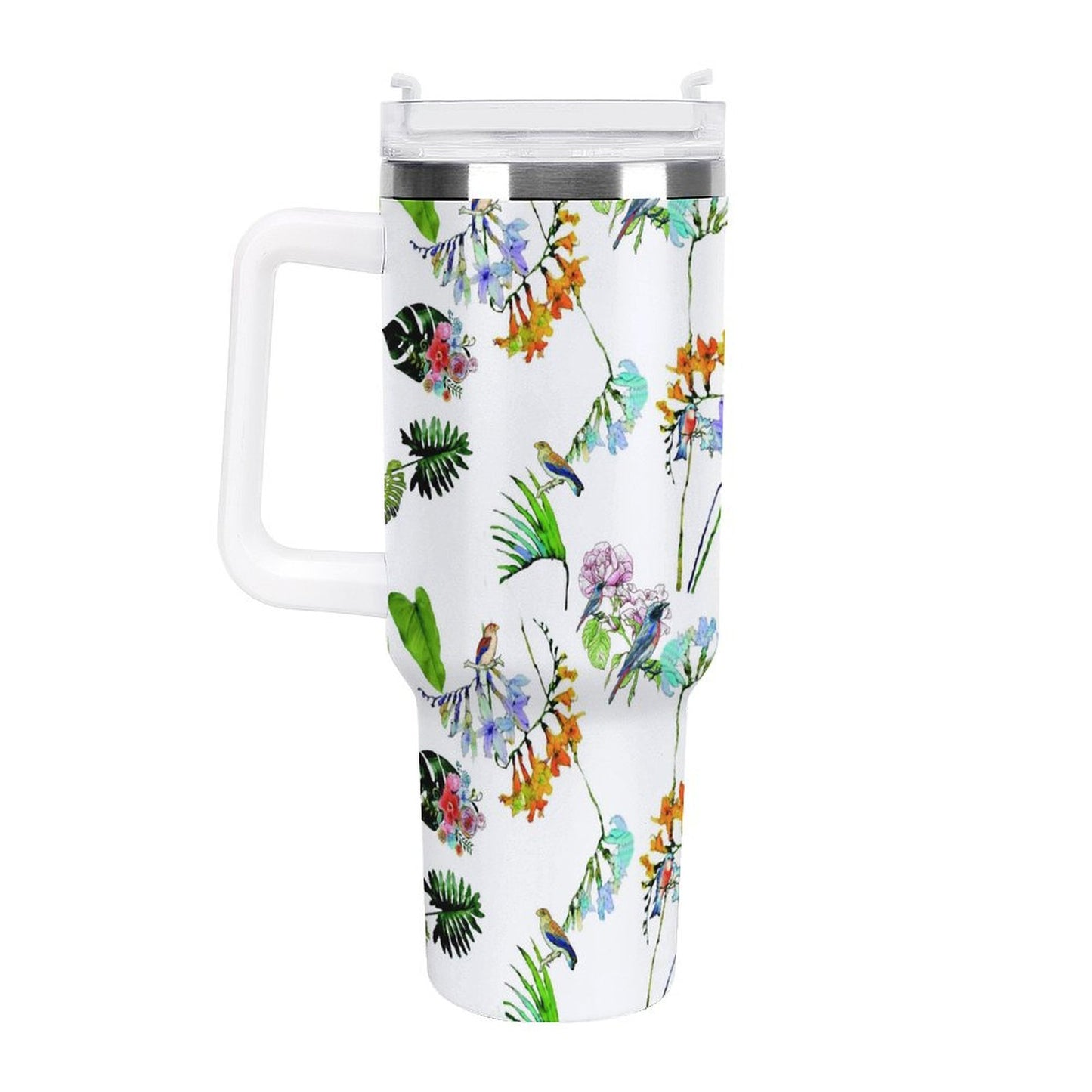 PHDT00531 POD US Local Tumbler 40oz Large Capacity Car Cup Parrots, Flowers, Tropical