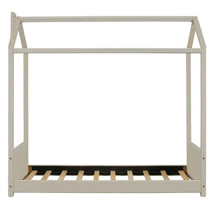 US Local Twin Size Velvet House Bed Wood Bed, Beige