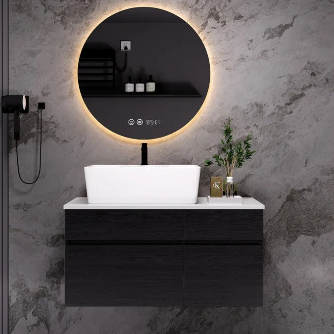 US Local 31.5 Inches Wall Mounted Single Bathroom Vanity With Engineered Stone Top