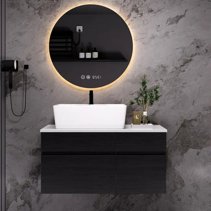 US Local 31.5 Inches Wall Mounted Single Bathroom Vanity With Engineered Stone Top