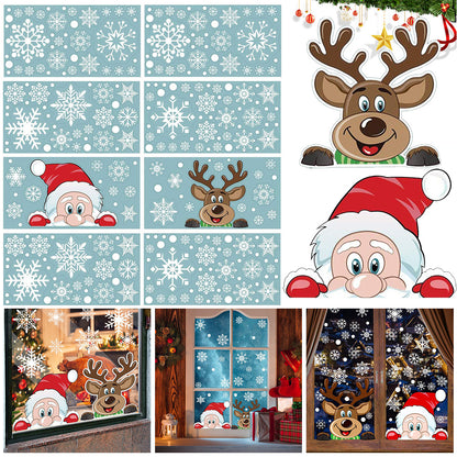 US Local 4Sheets Christmas Snowflake Window Clings Stickers For Glass Reusable Double Sided Self Adhesive Static Stickers Xmas Snowflake Reindeer Santa Window Decals Decorations Stickers For Christmas Window D