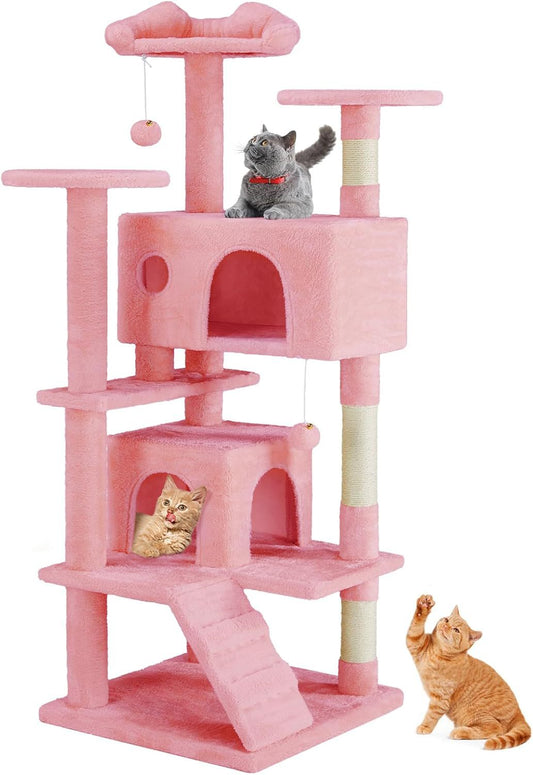 US Local 54 -Cat Tree Tower - Multi-level With Sisal Grab Post, Indoor Apartment With Ladder, Plush Toys, Rest And Play
